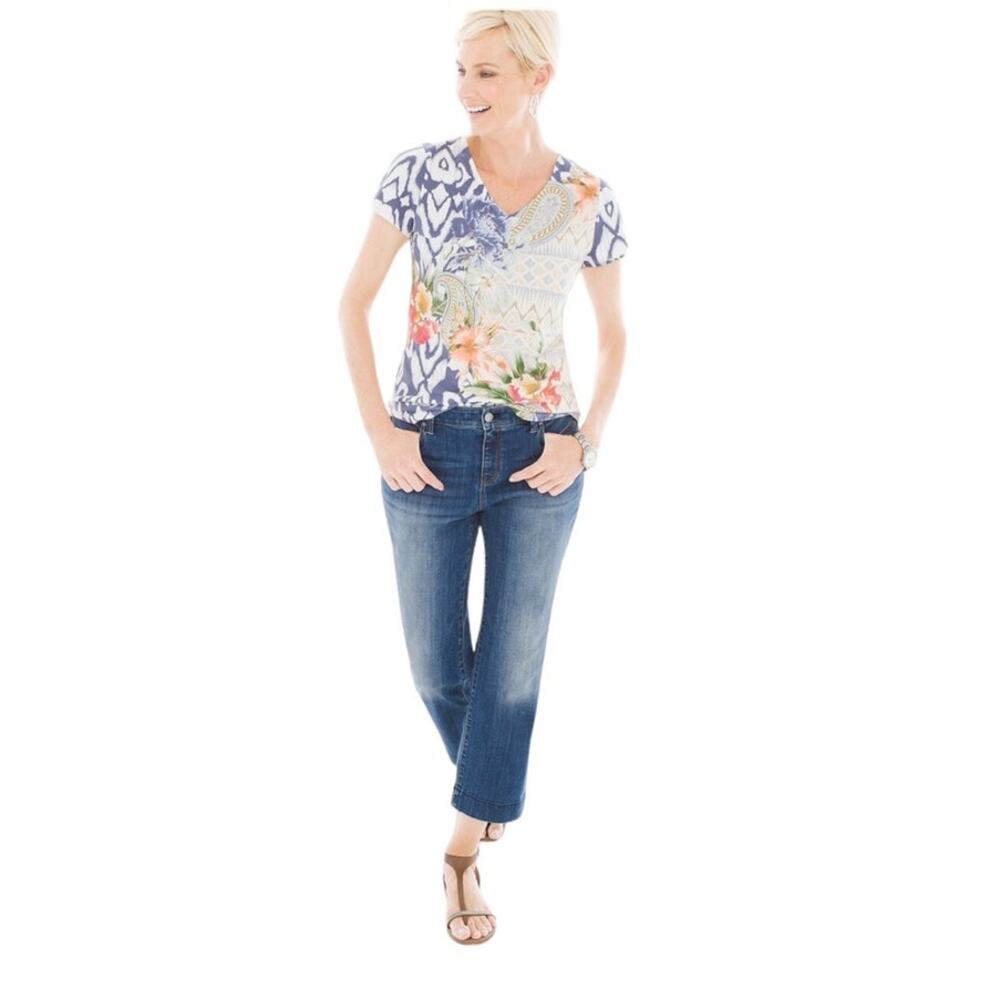 Chico's Platinum Straight-Leg Distressed Cropped Denim Jeans Small 30 x 23